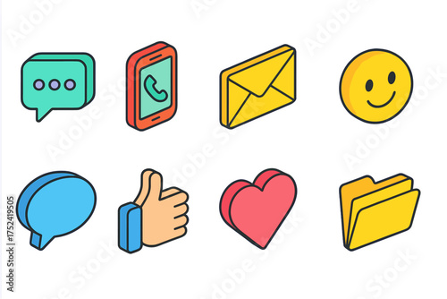 Communication, chat 3d icon set. messaging and social media icons collection