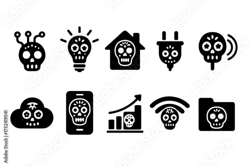 Day of the dead icon set. mexican culture-themed skull icons silhouette collection.