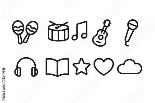 Music and entertainment line icon set. instruments, notes, performance icons
