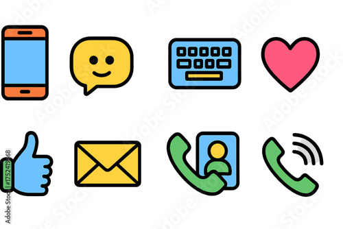 Communication and social media flat icon set. messaging, phone, and email icons collection