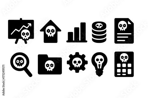 Business and finance silhouette icon set. data analysis and management silhouettes.