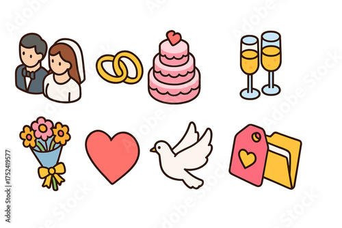 Wedding, marriage flat icon set. love, celebration symbols collection