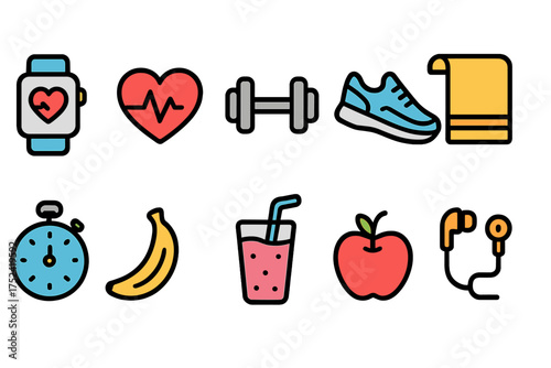 Fitness and health icon set. colorful line icons for wellness and exercise activities.