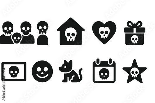 Skull and crossbones silhouette icon set: halloween, danger, warning symbols collection