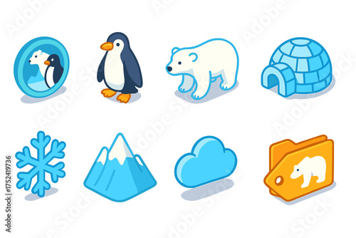 Polar, arctic 3d icon set. animals, landscape, nature icons 3d collection