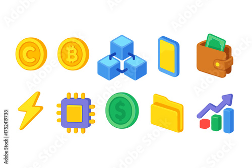 Crypto, blockchain 3d icon set. cryptocurrency, finance, wallets collection