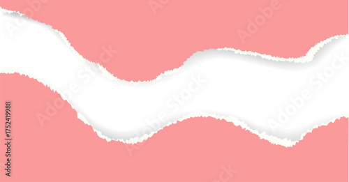 Red ripped paper strip with torn edges and smooth shadow. Realistic vector element for banner design, poster templates, or creative layout backgrounds.