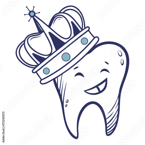 Tooth icon with crown, smiling character representing joy and dental care excellence - 2