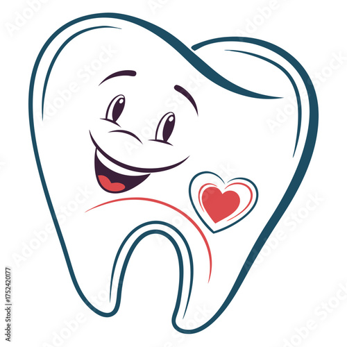 Tooth logo with heart, cheerful design promoting dental care and love for oral health