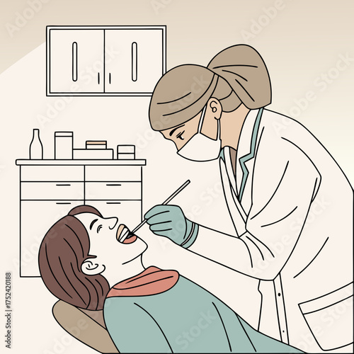 Tooth filling treatment, dentist performing procedure on patient, calm atmosphere in dental clinic