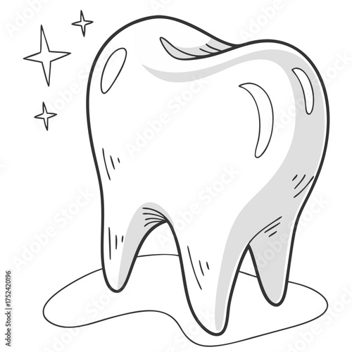 White shiny tooth, simple illustration highlighting dental health and cleanliness