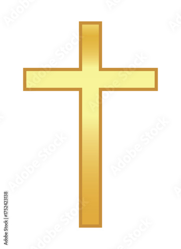 Golden shiny christian cross isolated on a white background. A symbol of the love of Jesus. God vector illustration. Catholic symbol - simple flat vector gold cross. Christian cross symbol icon.	