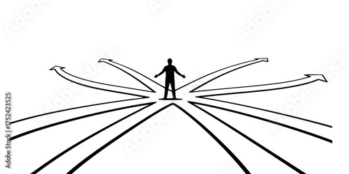 Person at Crossroads Flat Vector for Decision Making & New Directions	