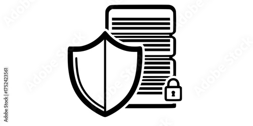 Cybersecurity Shield Protecting Data Lock Flat Vector Icon	
