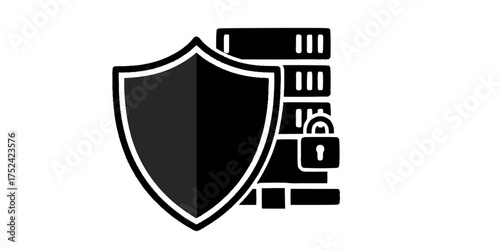 Cybersecurity Shield Protecting Data Lock Flat Vector Icon	