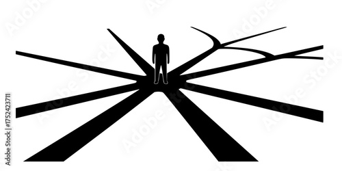 Person at Crossroads Flat Vector for Decision Making & New Directions	