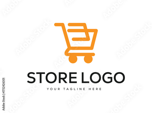 Orange shopping cart icon with text store logo your tagline here trolley retail