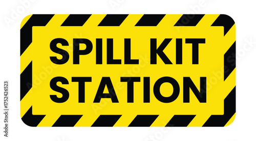Spill clean up sign and labels spill kit station sign, logo, badge, icon, sticker, label, emblem, stamp, symbol, black, line, flat vector, isolated illustration.