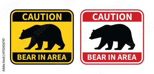 Beware of bear sign bears in area sign, logo,  icon, sticker, label, symbol, black, line, flat vector, isolated illustration.