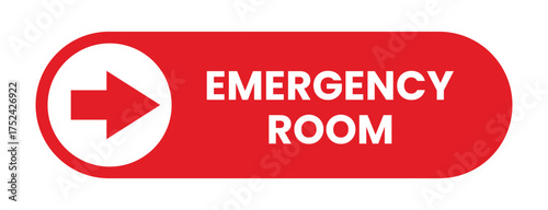 Emergency room area directional sign. Emergency room logo, badge, icon, sticker, label, emblem, stamp, symbol, black, line, flat vector, isolated illustration. 