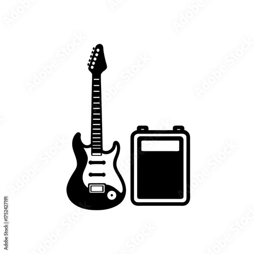 Electric guitar and amplifier icon silhouette