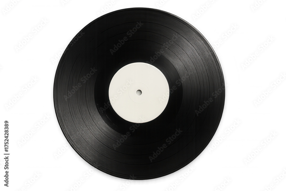 Obraz premium Vinyl record playing music sound album disc with blank white label for custom design artwork