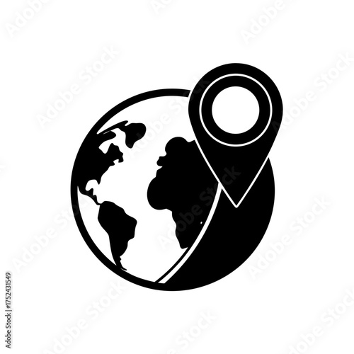 Globe with a location pin icon here silhouette