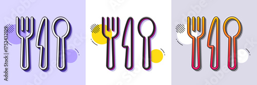 Food line icon. Halftone dotted pattern. Gradient icon with grain shadow. Cutlery sign. Fork, knife, spoon symbol. Line food icon. Various designs. Vector