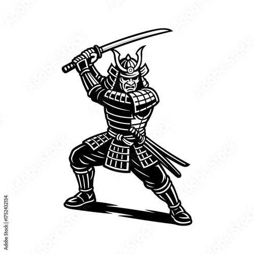Samurai Warrior Vector | Japanese Fighter with Katana Sword | Bushido Martial Arts Silhouette Illustration