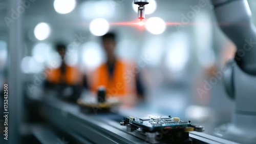 Wallpaper Mural Industrial robotic arms assembling printed circuit boards with precision in modern electronics production facility automation, robotics, technology, circuit board, innovation, engi Torontodigital.ca