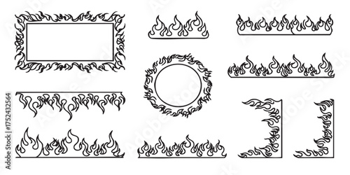 Set of fire frame border designs vector
