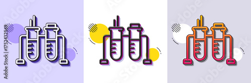 Chemistry beaker line icon. Halftone dotted pattern. Gradient icon with grain shadow. Laboratory flask sign. Analysis lab symbol. Line chemistry beaker icon. Various designs. Vector