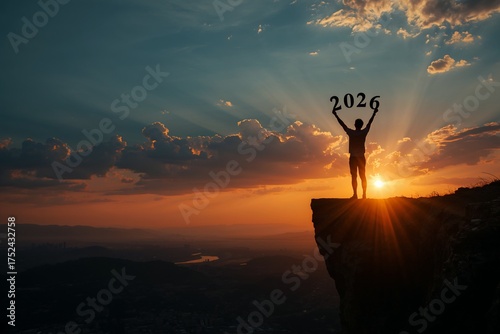 New Year 2026 Written on the Road at Sunset – A Symbol of Planning and Challenge Ahead