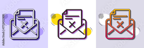 Reject letter line icon. Halftone dotted pattern. Gradient icon with grain shadow. Delete mail sign. Decline message. Line reject letter icon. Various designs. Vector