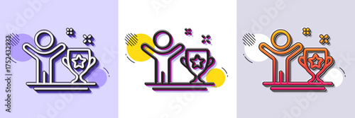 Winner cup line icon. Halftone dotted pattern. Gradient icon with grain shadow. Award trophy sign. Best achievement symbol. Line winner cup icon. Various designs. Vector