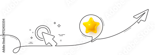 Click here line icon. Continuous line with share plane. Push the button sign. Web cursor symbol. 3d star in speech bubble. Click here single line ribbon. Loop curve pattern. Vector
