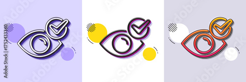 Check eye line icon. Halftone dotted pattern. Gradient icon with grain shadow. Oculist clinic sign. Optometry vision symbol. Line check eye icon. Various designs. Vector