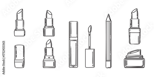 Set of lipstick cosmetic outline icons vector
