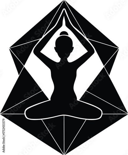Meditative Silhouette of a Person in Lotus Pose Within Geometric Sacred Symbolism
