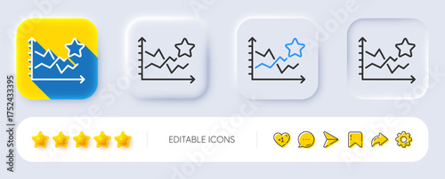 Ranking star line icon. Neumorphic, Flat shadow, 3d buttons. Stars rating sign. Best stats rank symbol. Line ranking stars icon. Social media icons. Vector