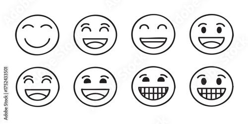 Set of smiling emoji face outline icons vector
