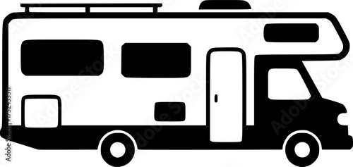 rv icon motorhome silhouette black and white illustration for web and graphic design
