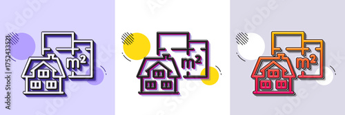 Floor plan line icon. Halftone dotted pattern. Gradient icon with grain shadow. House floorplan sign. Square meters of living space symbol. Line floor plan icon. Various designs. Vector