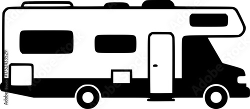rv icon motorhome silhouette black and white illustration for web and graphic design
