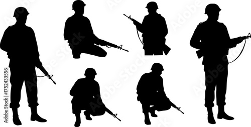 Six Silhouette Images of Soldiers with Rifles
