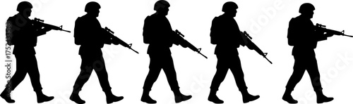 Six Silhouette Images of Soldiers with Rifles
