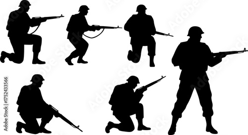 Six Silhouette Images of Soldiers with Rifles
