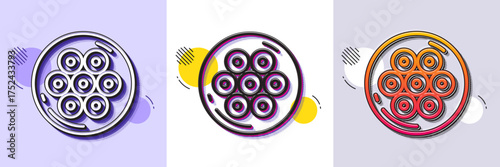 Cable section line icon. Halftone dotted pattern. Gradient icon with grain shadow. Optic fiber sign. Internet network wire symbol. Line cable section icon. Various designs. Vector