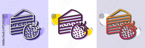 Cake line icon. Halftone dotted pattern. Gradient icon with grain shadow. Sweet strawberry sign. Confectionery or pastry symbol. Line cake icon. Various designs. Vector