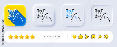 Qr code line icon. Neumorphic, Flat shadow, 3d buttons. Scan barcode sign. Certificate warning symbol. Line qr code icon. Social media icons. Vector